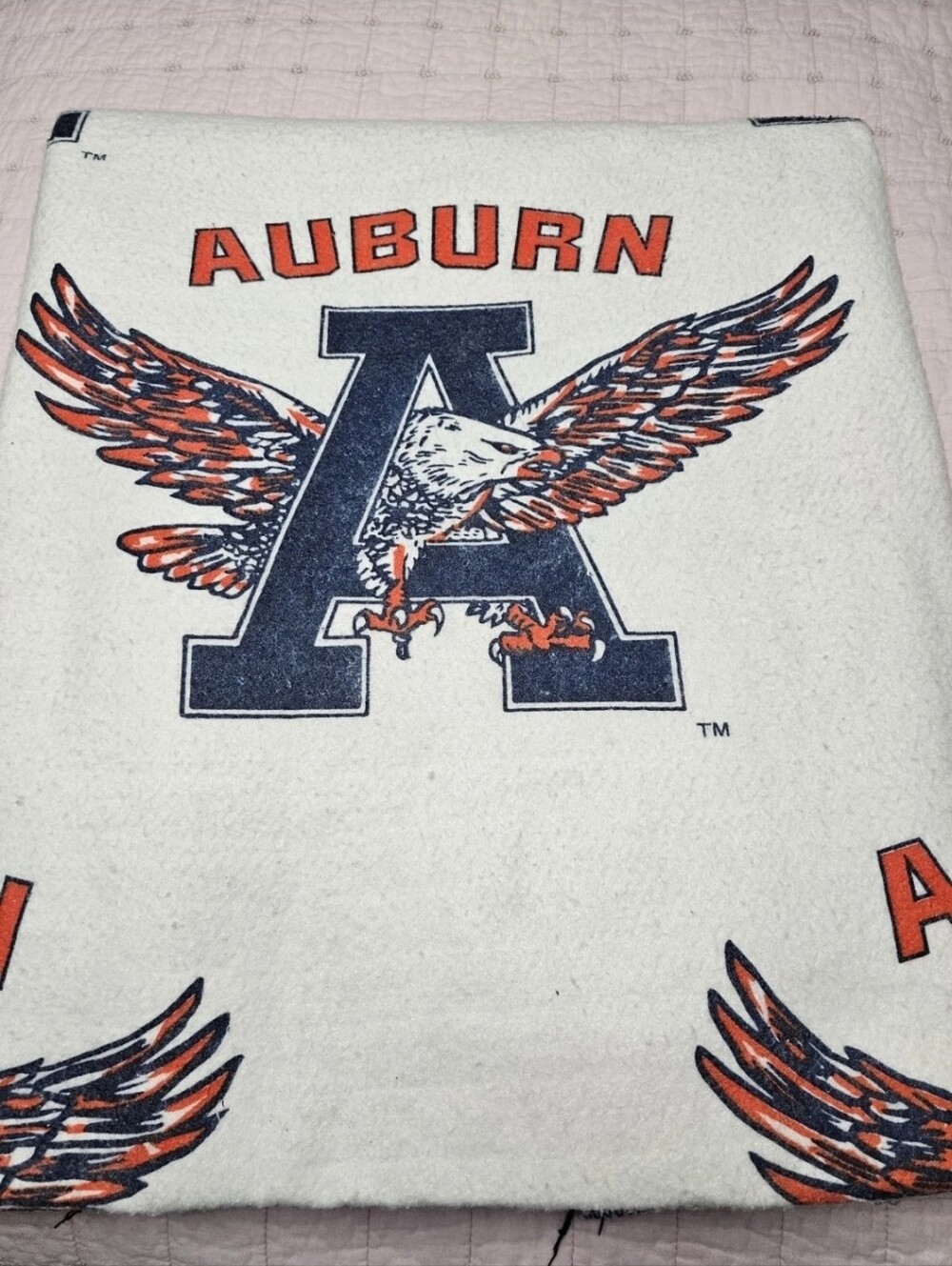 Vintage 80s Auburn University Blanket Stadium Throw 88x70 War Eagle Made in USA